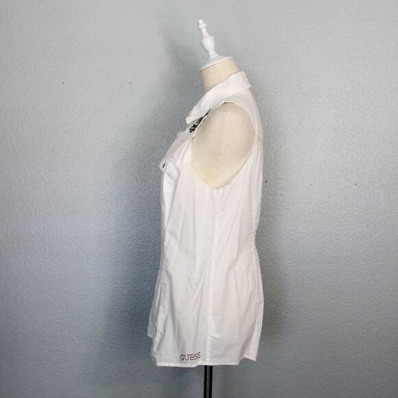 Guess Sleeveless Embellished Button Down Shirt Size L - Picture 4 of 10